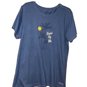 Life is Good 100% Cotton Crusher V Neck T Shirt XL “Sand by me “blue beach top